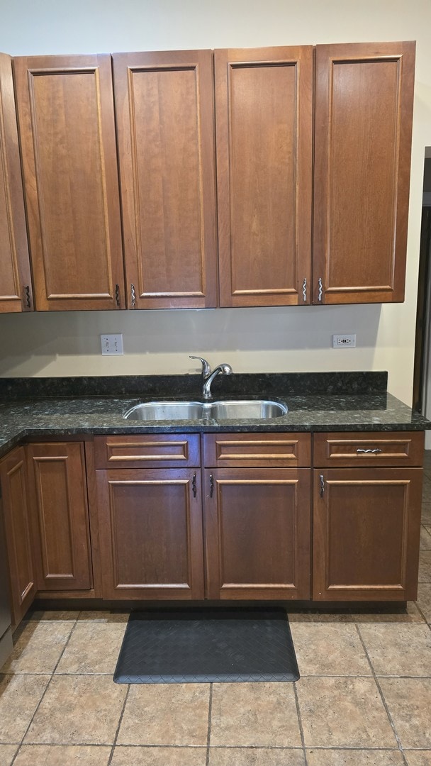3733 S Lake Park Ave, Chicago, IL 60653 - kitchen featuring a sink and dark stone countertops