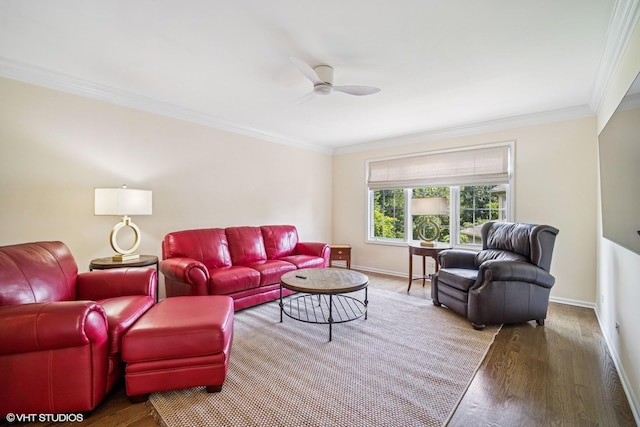 823 Balmoral Ln, Northbrook, IL 60062 - living room with wood finished floors, ornamental molding, and a ceiling fan