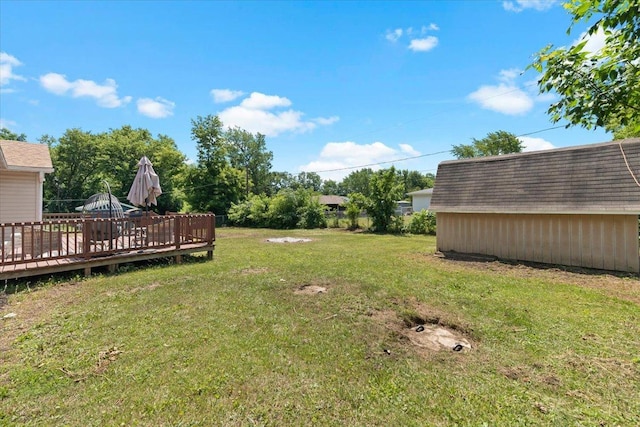 10067 W Logan Ct, Zion, IL 60099 - view of green lawn featuring a wooden deck and an outbuilding