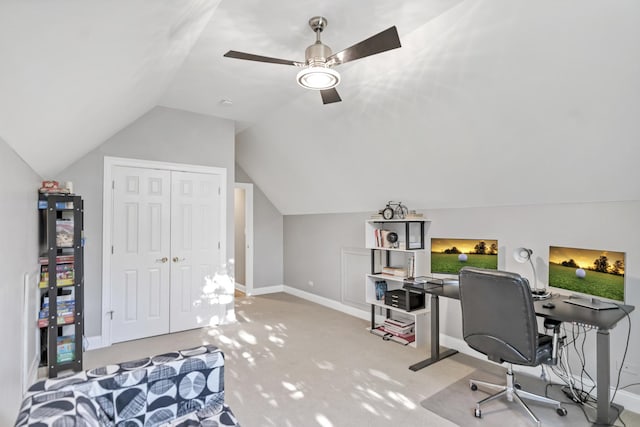 1123 Chadwick Ct, Aurora, IL 60502 - carpeted office with vaulted ceiling and a ceiling fan