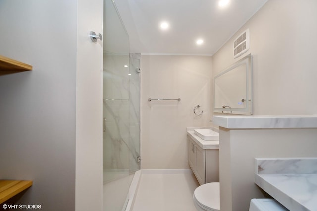 18 E Old Willow Rd Unit 106N, Prospect Heights, IL 60070 - full bathroom featuring a marble finish shower, vanity, and recessed lighting