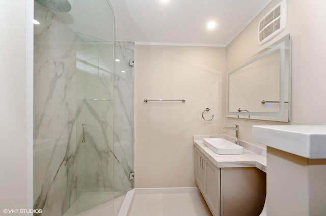 18 E Old Willow Rd Unit 106N, Prospect Heights, IL 60070 - bathroom featuring a marble finish shower and vanity