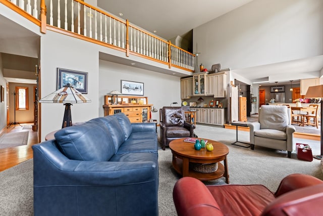 3063 Wedgewood Dr, Dekalb, IL 60115 - living room featuring a towering ceiling and carpet flooring