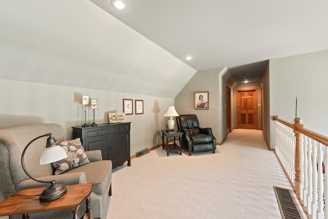 3063 Wedgewood Dr, Dekalb, IL 60115 - living area featuring carpet, lofted ceiling, and recessed lighting