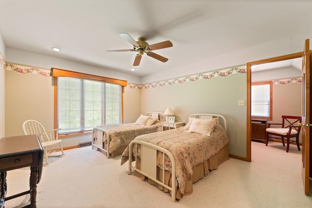 3063 Wedgewood Dr, Dekalb, IL 60115 - bedroom featuring light colored carpet, recessed lighting, and a ceiling fan