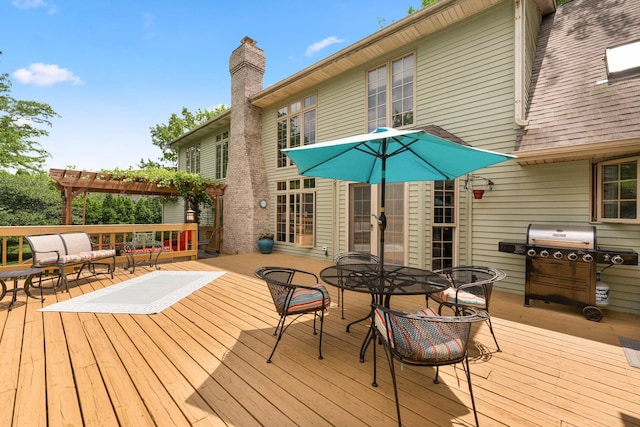3063 Wedgewood Dr, Dekalb, IL 60115 - wooden deck with a pergola, an outdoor living space, a grill, and outdoor dining area