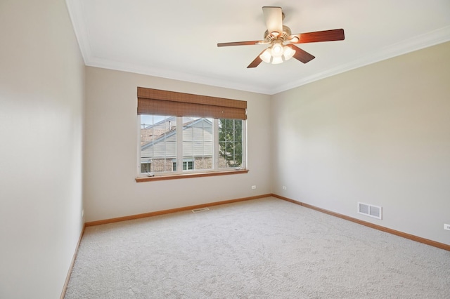 11636 Waterway Ct, Orland Park, IL 60467 - empty room featuring carpet floors, ornamental molding, and ceiling fan