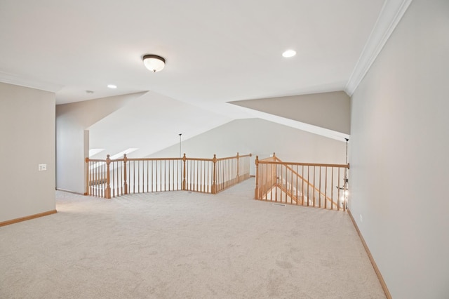 11636 Waterway Ct, Orland Park, IL 60467 - empty room with carpet flooring, crown molding, recessed lighting, and vaulted ceiling