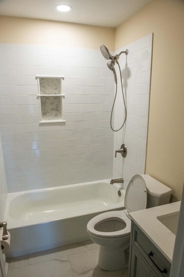 1028 Valley Stream Dr, Wheeling, IL 60090 - full bathroom with vanity, bathtub / shower combination, recessed lighting, and tile patterned floors