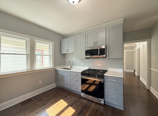 30 E 102nd St, Chicago, IL 60628 - kitchen with appliances with stainless steel finishes, gray cabinetry, and light countertops