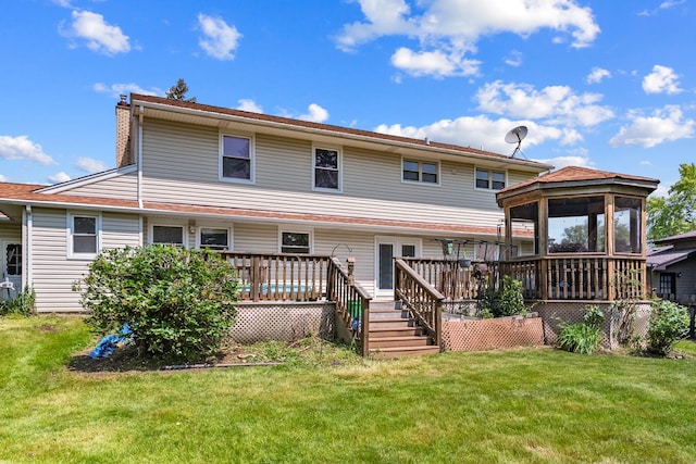 739 Crest Ave, Schaumburg, IL 60193 - back of property featuring a gazebo, a deck, a lawn, and a chimney