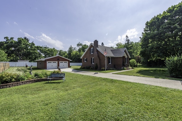 10415 W Ames Ave, Beach Park, IL 60087 - view of front of property featuring a chimney, an outdoor structure, a garage, and brick siding