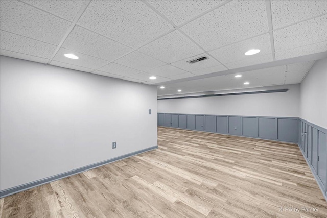 515 Timbers Trl, Saint Charles, IL 60174 - empty room featuring a drop ceiling, light wood-style floors, recessed lighting, and a wainscoted wall