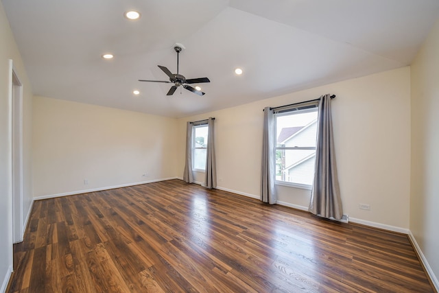 339 Windsor Dr, Bartlett, IL 60103 - empty room featuring lofted ceiling, ceiling fan, dark wood finished floors, and recessed lighting