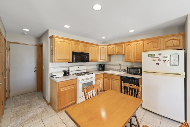 18211 Eagle Dr, Tinley Park, IL 60477 - kitchen featuring black appliances, light tile patterned floors, backsplash, and recessed lighting