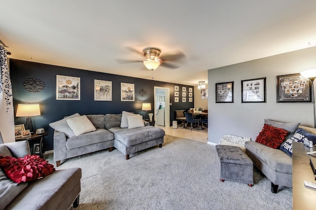 1042 Quanset Ct, Schaumburg, IL 60194 - carpeted living room featuring a ceiling fan and baseboards