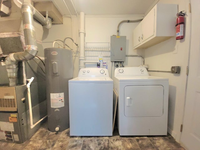 1357 Morgan St, Joliet, IL 60436 - washroom with water heater, washer and clothes dryer, cabinet space, and electric panel