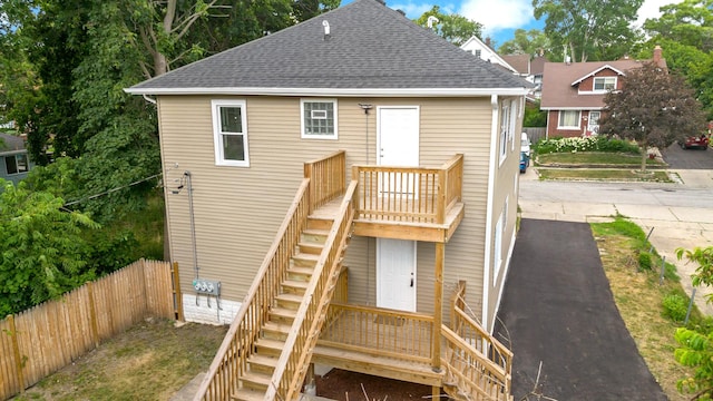 1668 Buena Vista Ave, Chicago Heights, IL 60411 - rear view of property with stairway, roof with shingles, and a wooden deck