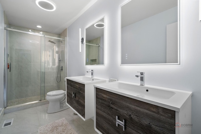 555 W Everett Rd, Lake Forest, IL 60045 - bathroom featuring two vanities and a shower stall