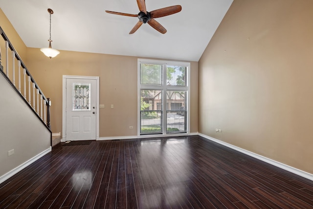 3050 Ashton Ct, Westchester, IL 60154 - foyer entrance with ceiling fan, high vaulted ceiling, stairs, and wood finished floors