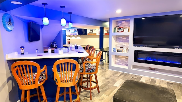 3113 Meadowsedge Ln, Joliet, IL 60436 - indoor bar featuring wood finished floors, decorative light fixtures, and recessed lighting