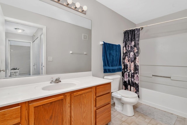 1303 Silverstone Dr Unit 1303, Carpentersville, IL 60110 - full bathroom featuring vanity, shower / tub combo with curtain, and tile patterned flooring