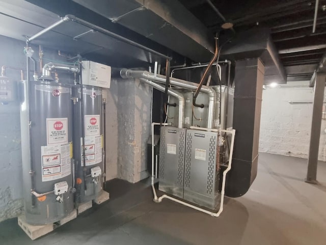 utilities with gas water heater and heating unit