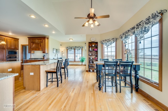9299 Lee Hill Rd, Newark, IL 60541 - dining space featuring light wood-style flooring, recessed lighting, and ceiling fan
