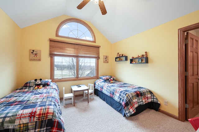 9299 Lee Hill Rd, Newark, IL 60541 - carpeted bedroom featuring lofted ceiling, multiple windows, and a ceiling fan