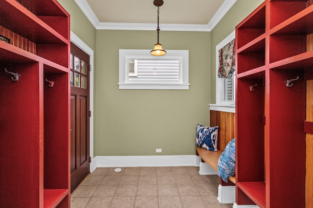 2423 Harrison St, Evanston, IL 60201 - mudroom with ornamental molding and light tile patterned floors
