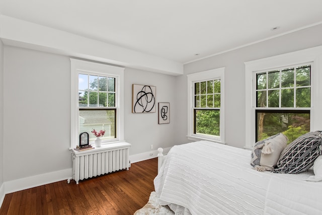 2423 Harrison St, Evanston, IL 60201 - bedroom with radiator heating unit, hardwood / wood-style floors, multiple windows, and crown molding