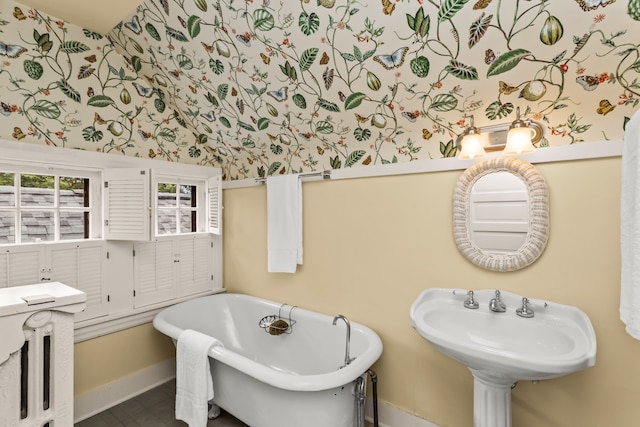 2423 Harrison St, Evanston, IL 60201 - full bath with a freestanding bath and wallpapered walls