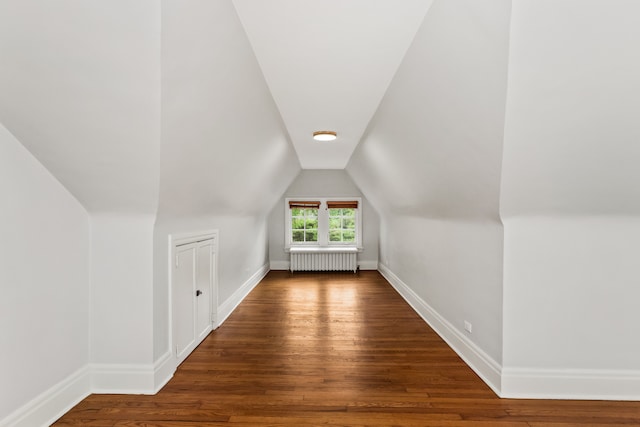 2423 Harrison St, Evanston, IL 60201 - additional living space featuring radiator heating unit, wood finished floors, and vaulted ceiling