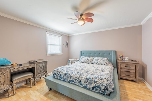 4941 W 119th St, Alsip, IL 60803 - bedroom featuring ornamental molding, light wood-style floors, a ceiling fan, and an office area