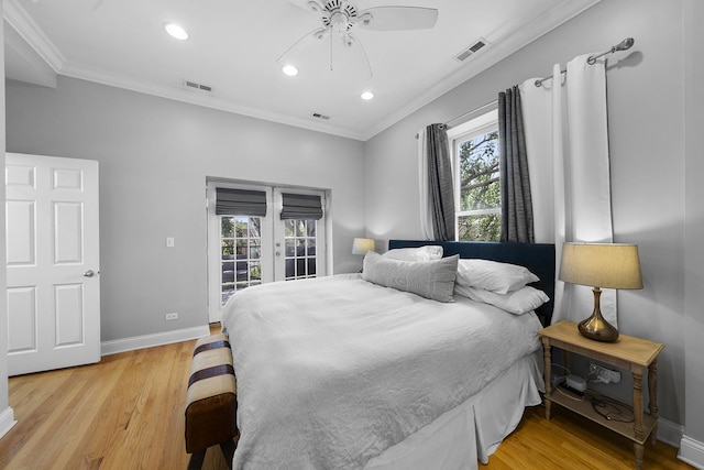 1849 W Superior St Unit 3, Chicago, IL 60622 - bedroom featuring multiple windows, access to exterior, ornamental molding, light wood-style flooring, and recessed lighting
