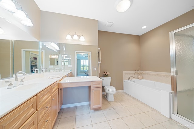 18011 Breckenridge Blvd, Orland Park, IL 60467 - full bathroom featuring vanity, tile patterned flooring, a garden tub, and a stall shower