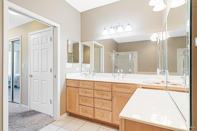 18011 Breckenridge Blvd, Orland Park, IL 60467 - bathroom with double vanity, a stall shower, tile patterned flooring, and ensuite bathroom