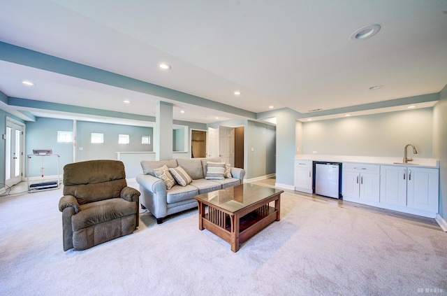 18011 Breckenridge Blvd, Orland Park, IL 60467 - living area featuring light carpet, wet bar, and recessed lighting