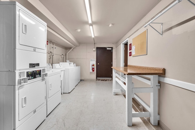 120A Collen Dr Unit 105, Lombard, IL 60148 - community laundry featuring stacked washing machine and dryer, washer and dryer, and light floors