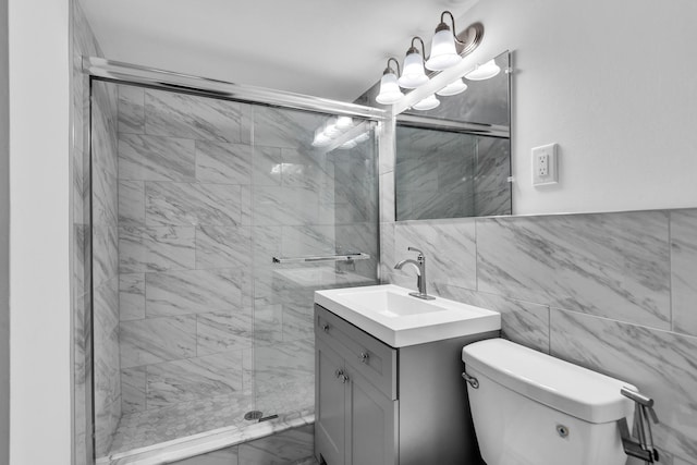 120A Collen Dr Unit 105, Lombard, IL 60148 - bathroom featuring vanity, a stall shower, tile walls, a chandelier, and marble look tiles