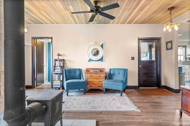 28231 US Highway 150, Leroy, IL 61752 - living area featuring wooden ceiling, a ceiling fan, and wood finished floors