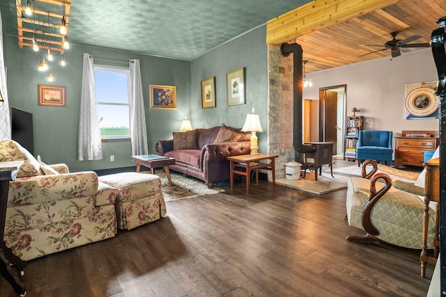 28231 US Highway 150, Leroy, IL 61752 - living room with a wood stove, wood finished floors, and ceiling fan