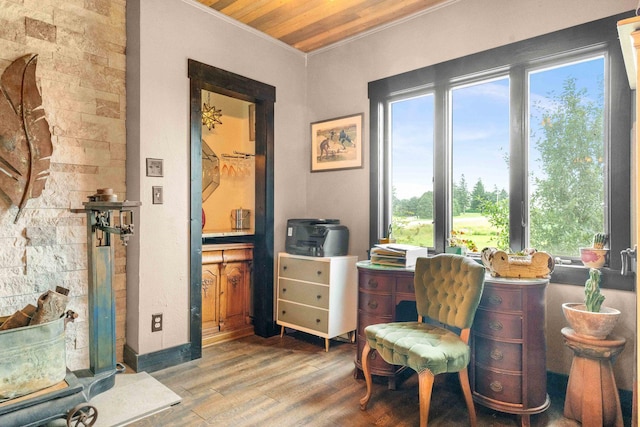 28231 US Highway 150, Leroy, IL 61752 - office area with ornamental molding, wood finished floors, and wood ceiling