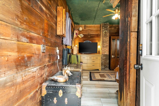 28231 US Highway 150, Leroy, IL 61752 - bathroom with wood walls and ceiling fan