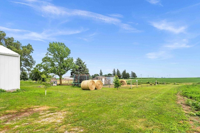 28231 US Highway 150, Leroy, IL 61752 - view of yard featuring a trampoline, an outdoor structure, and a rural view