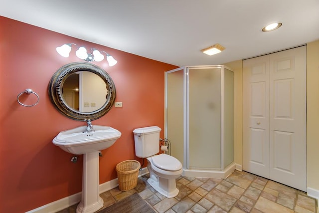 1234 Will Dr, Lockport, IL 60441 - full bath featuring a stall shower, stone finish flooring, recessed lighting, and a closet