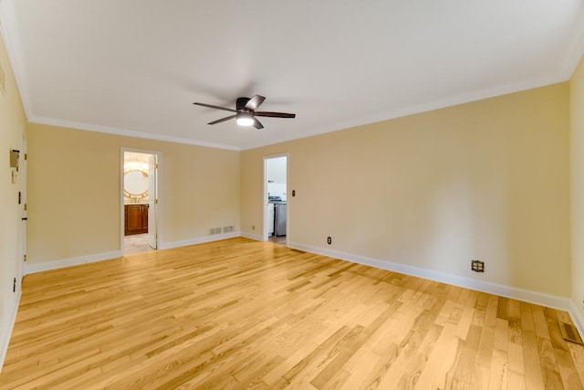 1234 Will Dr, Lockport, IL 60441 - spare room featuring a ceiling fan, light wood-style flooring, and crown molding