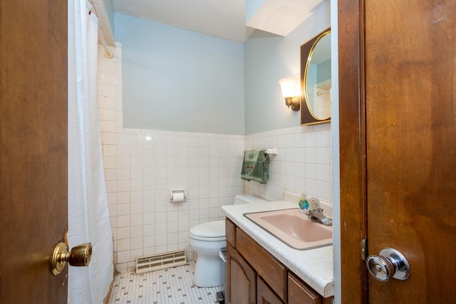 874 Hillandale Dr, Antioch, IL 60002 - full bath with tile walls, vanity, tile patterned floors, wainscoting, and a shower with shower curtain
