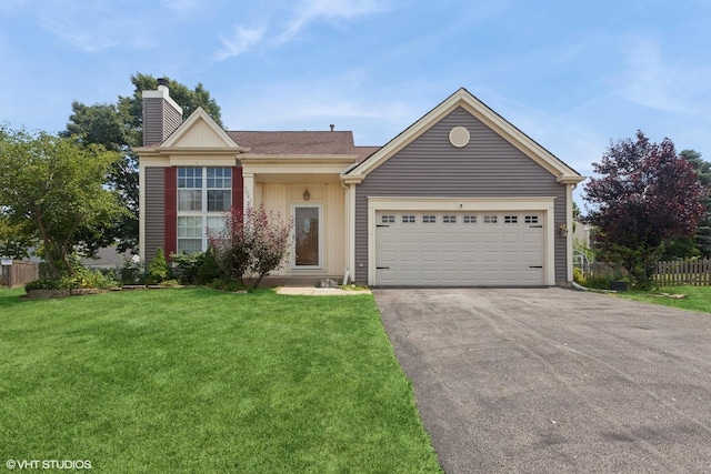 3087 Clifton Ct, Aurora, IL 60504 - view of front facade with asphalt driveway, a chimney, and a garage