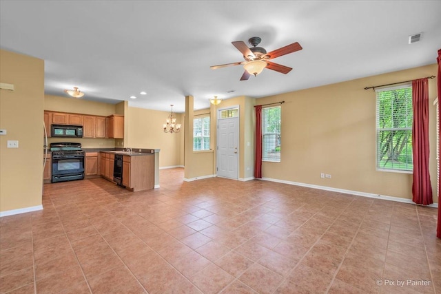 16 Christie Ct Unit 16, Algonquin, IL 60102 - kitchen with black appliances, a chandelier, plenty of natural light, open floor plan, and recessed lighting